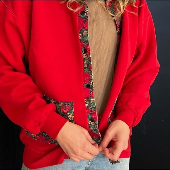 Vintage Redone Red Sweatshirt floral size large - Picture 6 of 8